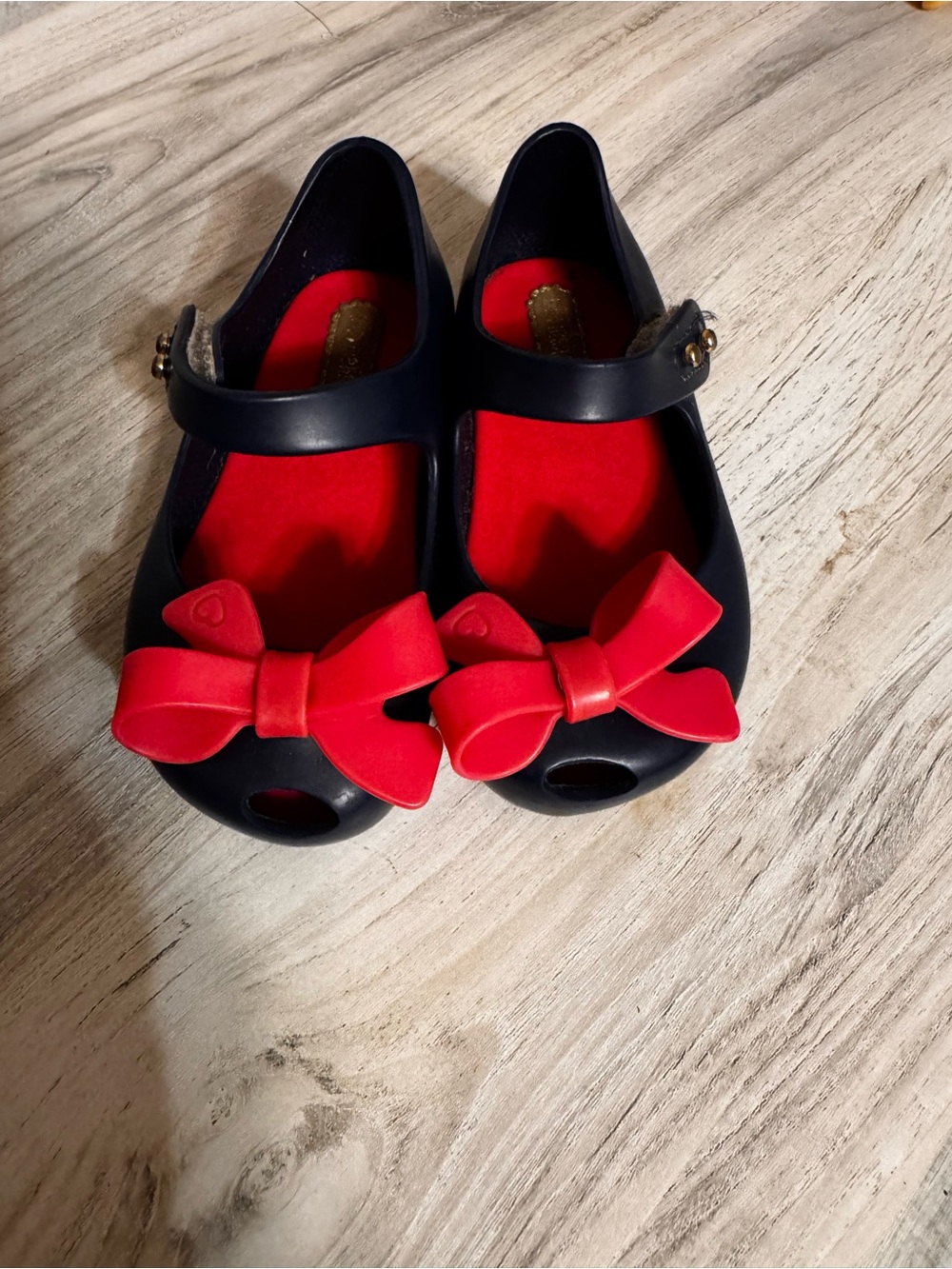 Mini Melissa Girls Navy and Pink Bow Mary Jane Kids Shoes
